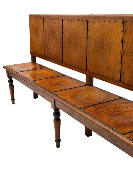 Art Nouveau Extra Large Hall Bench, Elm and Beech, Dutch Design, 1900s